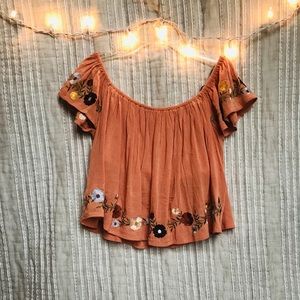 Orange floral off the shoulder crop